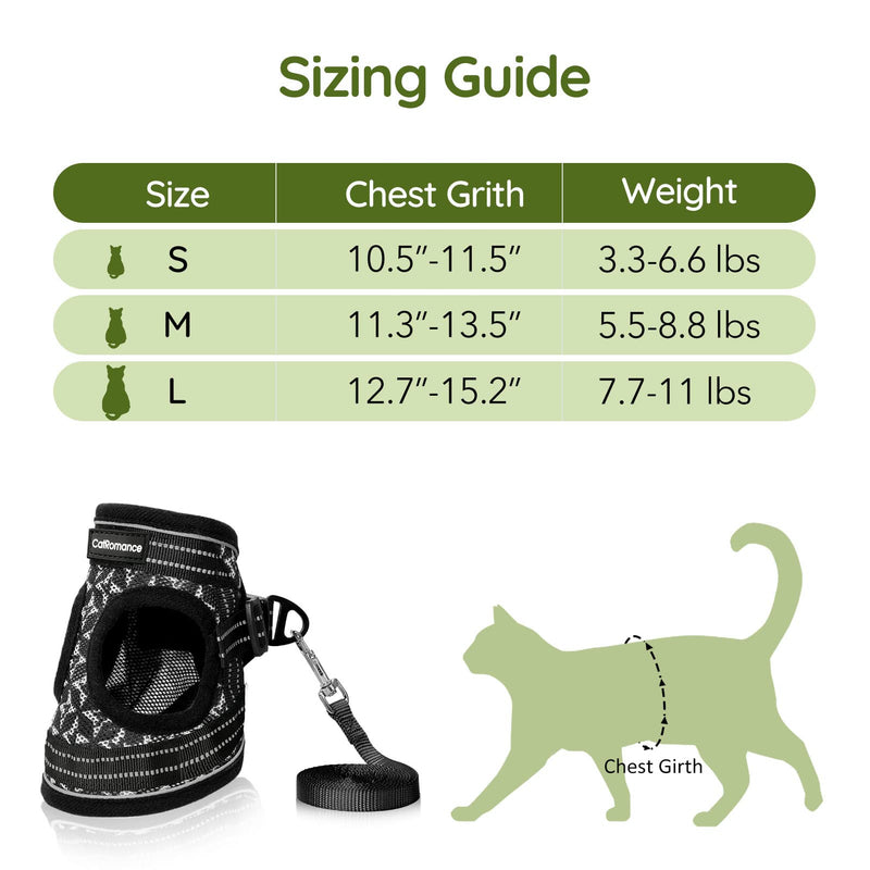CatRomance Cat Harness and Leash, Escape Proof Kitten Harness and Leash Set for Walking, Adjustable Cat Vest Harness for Kittens, Breathable Kitty Harness with Reflective Strips and Easy Control S: Chest 10.5-11.5"|Weight 3.3-6.6 lbs Black - PawsPlanet Australia