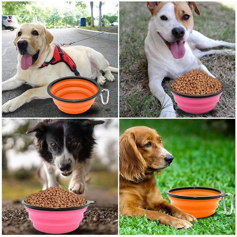 SLSON Collapsible Dog Bowl, 2 Pack Collapsible Dog Water Bowls for Cats Dogs, Portable Pet Feeding Watering Dish for Walking Parking Traveling with 2 Carabiners Large Orange+Pink - PawsPlanet Australia