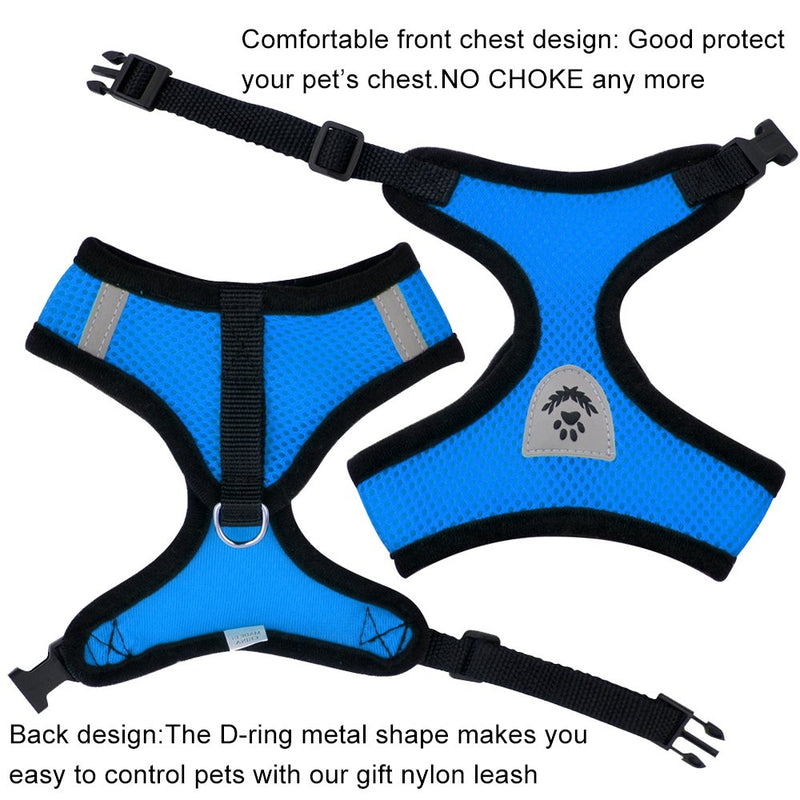 [Australia] - INVENHO Mesh Harness with Padded Vest for Puppy and Cats No Choke Design Ventilation Gift with Leash Small (Neck 11in) Blue 