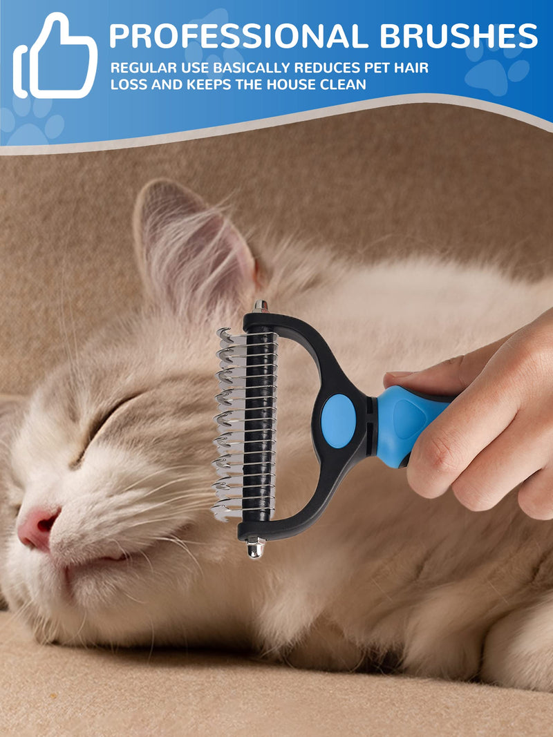 SUNNEKO Dog Brush for Massaging Skin and Grooming Medium to Long Hair, Double Sided Slicker Pet Brush for Shedding Dematting, Remove Floating Hair, with a Stainless Steel Comb, Blue Blue01-open knot (double-sided) - PawsPlanet Australia