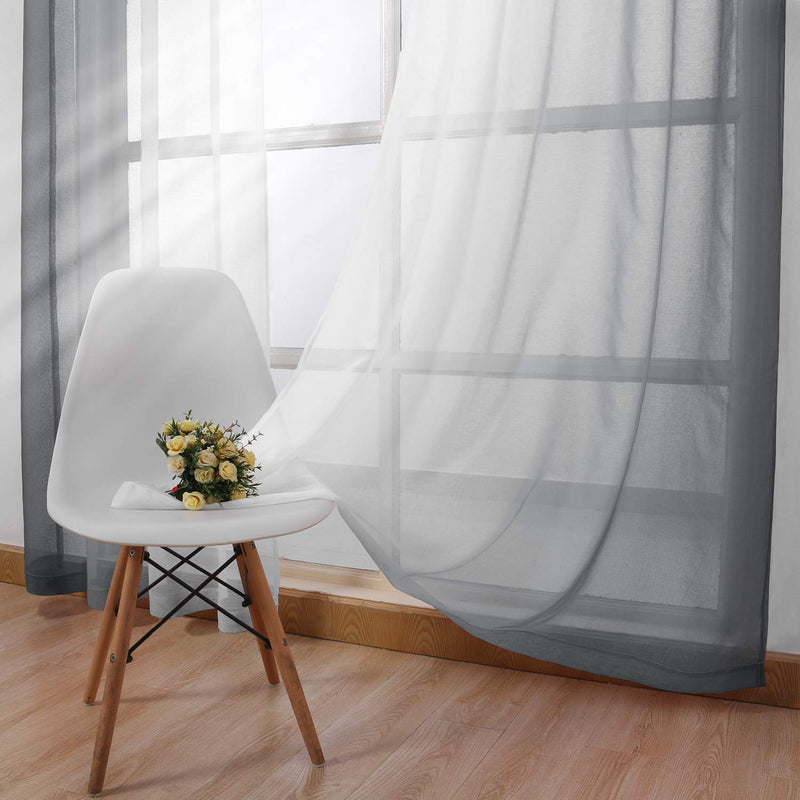 DWCN Grey Faux Linen Ombre Sheer Curtains - Semi Voile Gradient Grommet Top Curtains for Bedroom and Living Room, Set of 2 Window Curtain Panels, 52 x 84 Inches Long 52W x 84L - PawsPlanet Australia