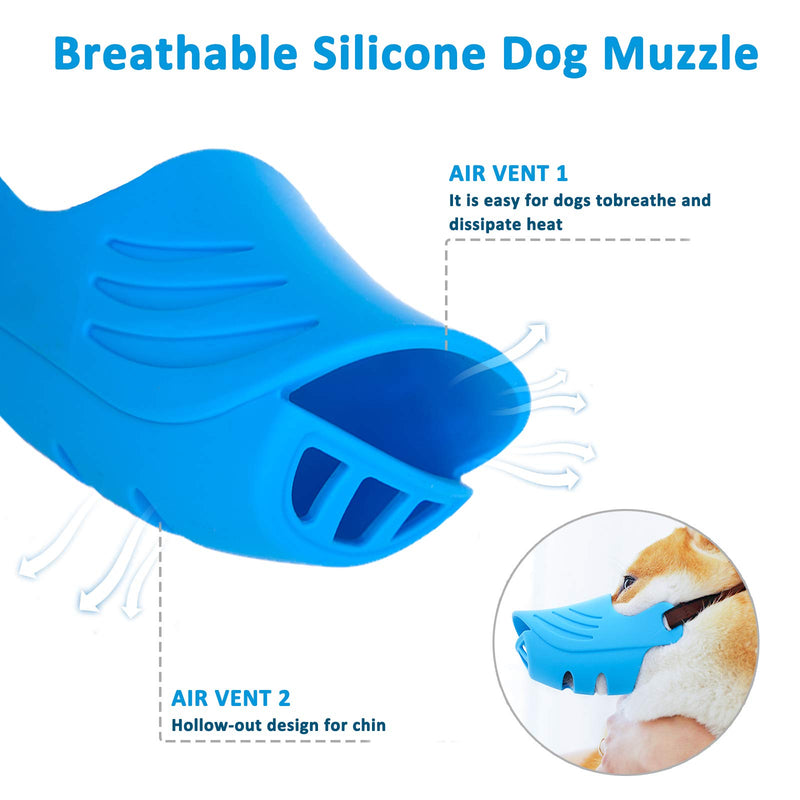 [Australia] - LUCKYPAW Dog Muzzle for Small Dogs Corgi Poodle to Prevent Barking, Biting, and Chewing, Soft Duck Silicone Mouth Cover with Adjustable Strap S Blue 