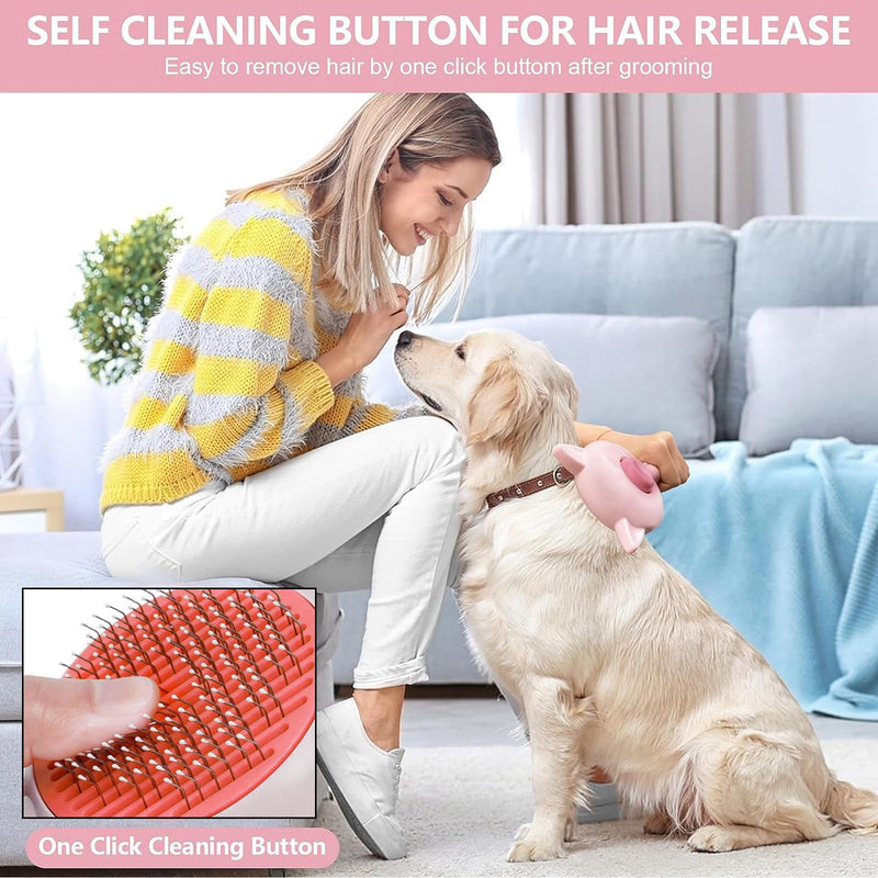 Cat brush, dog brush, medium and long hair, cat comb with handle, brush for pet care for removing undercoat, loose fur and dirt, for medium and long hair dogs, cats (pink) pink - PawsPlanet Australia