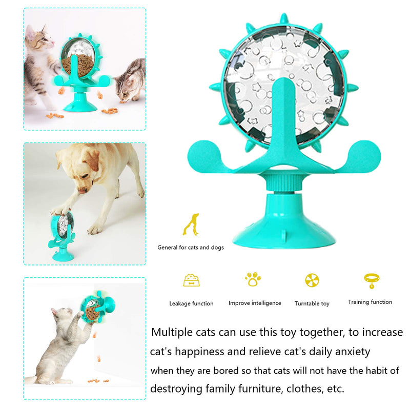 Elvesera Cat Windmill Turntable Toy, Interesting Food Leakage Device for Cats and Dogs, This is a Multi-Functional and Interesting Rotating Slow-Speed cat Puzzle Feeder Blue - PawsPlanet Australia