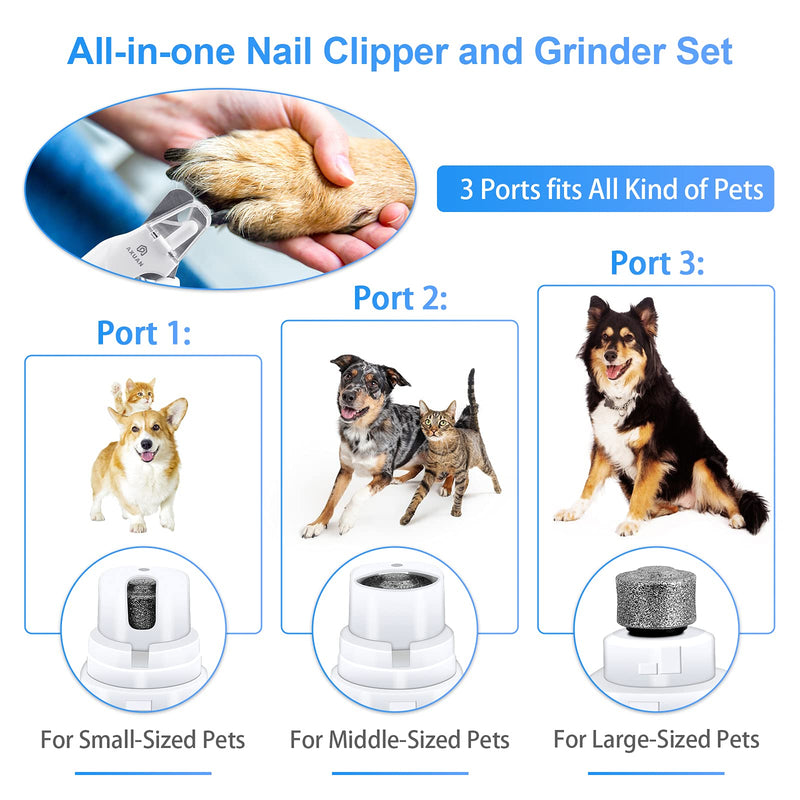 AXUAN Dog Nail Clippers and Grinder with LED Light, Electric Rechargeable Pet Nail Trimmer Kit with Nail Storage Box, Low Noise Professional Grooming Tool for Small Medium Large Dogs & Cats White - PawsPlanet Australia