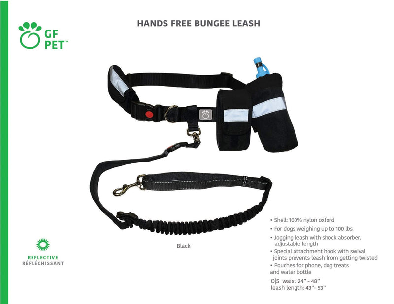 [Australia] - Waist Belt & Bungee Leash, Retractable Hands Free Dog Leash, Shock Absorber for Running, Walking, Hiking, Jogging, Animals up to 100 lbs,Reflective Detailing, Pouches for Phone/Treats/Water 