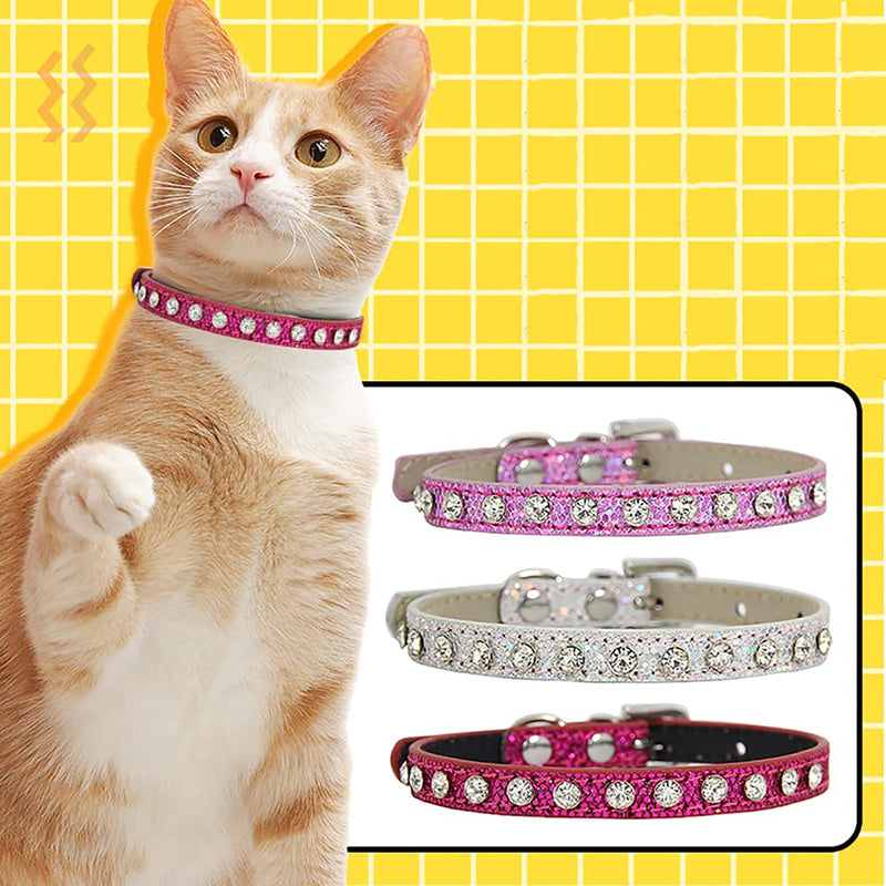 Cat Collar Soft Velvet Safe Adjustable Collars with Bling Diamante for Cat Small Pink - PawsPlanet Australia