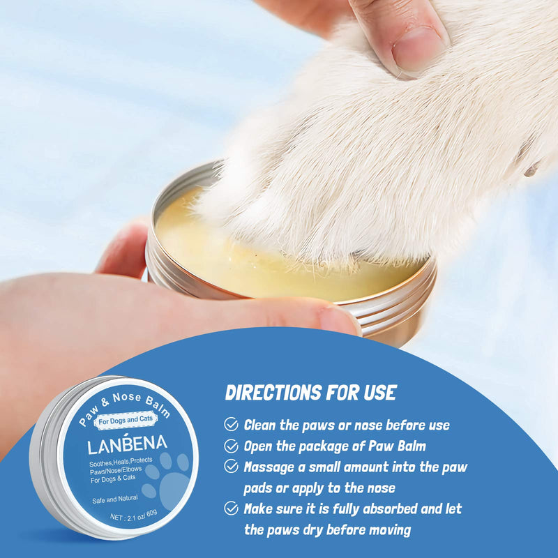 LANBENA Dog Paw Balm, Nose Paw Balm, Paw Balm, Paw Balm for Dog Cat, Paw Nose Balm - Paw Protection for Cracked and Chapped (2oz/60g) - PawsPlanet Australia