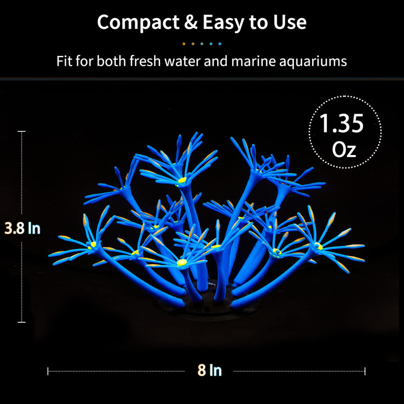 Uniclife Glowing Effect Sunflower Artificial Decoration Silicone Ornament for Fish Tank Aquarium with Suction Cup Blue - PawsPlanet Australia