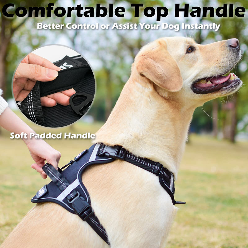 LOCYFENS Dog Harness, No Pull Dog Harness with Soft Handle and 2 Leash Clips, Service Dog Harness with 4 Different Patches to Decoration, Easy to Control for Small Medium Large Dogs Black X-Small - PawsPlanet Australia