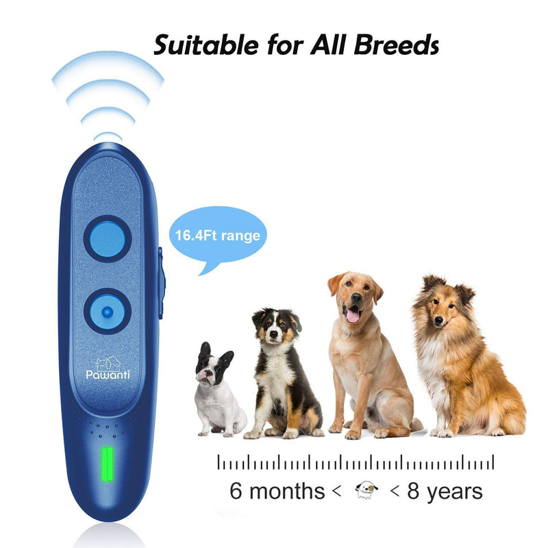 [Australia] - Pawanti Dog Bark Control Device, Ultrasonic Dog Bark Deterrent, 3 in 1 Anti Barking Dog Trainer, Rechargeable 16.5Ft Range Handheld Trainer for Dogs 