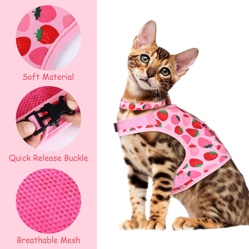 URATOT Cat Harness and Leash Set Cat Vest Harness Pet Leash and Collar Set Pet Harness for Kitties Puppies Small Pets Outdoor Walking Strawberry X-Small - PawsPlanet Australia