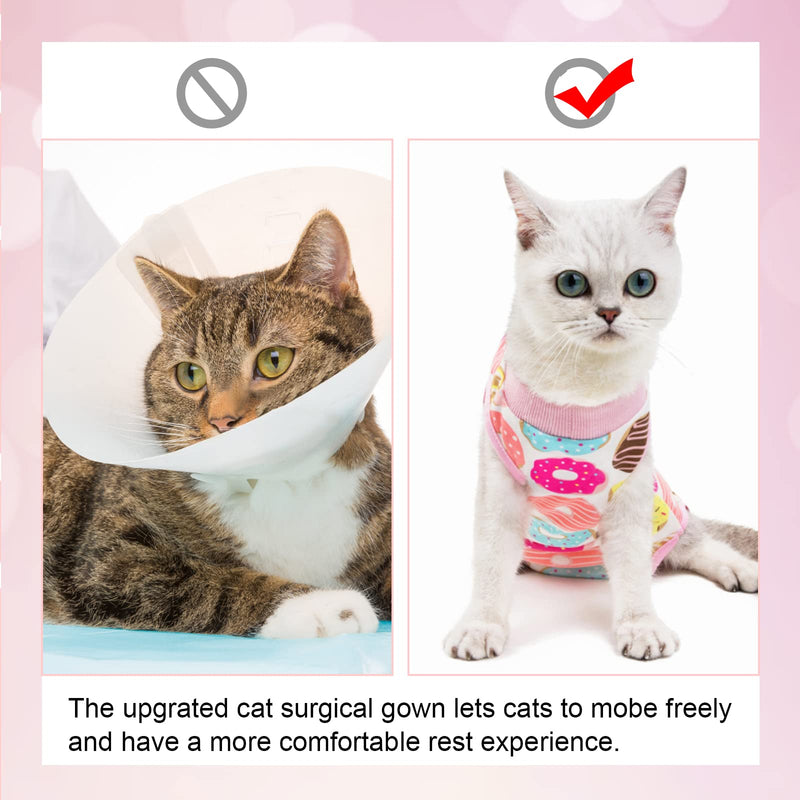 HACRAHO Cat Recovery Suit, 1 PCS Donut Pattern Thin Cotton Cat Recovery Suit and Breathable Cat Surgery Protective Shirt After Recovery Surgery for Medium and Large Cats, Chest Girth 17.32" - PawsPlanet Australia