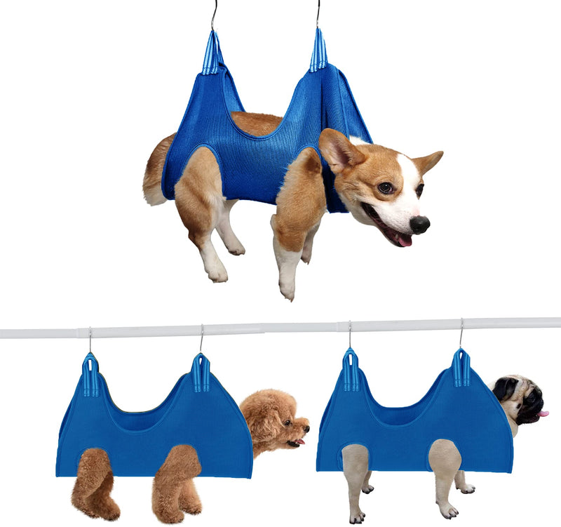 OFVENS Pet Grooming Hammock Harness, Dog Nail Trimming Restraint Comfortable & Breathable Cool Helper for Small Medium Dogs Bathing Washing, Groomer Time-Saving Tool Blue - PawsPlanet Australia