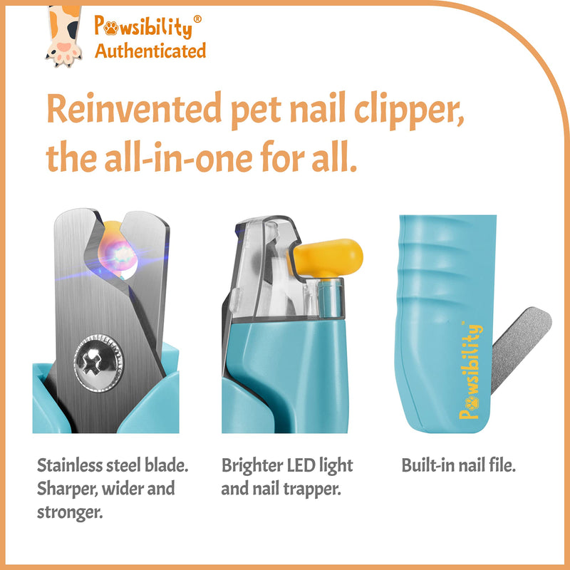 Pawsibility - Reinvented Pet Nail Clippers for Your Pal - Ultra Bright LED Light for Bloodline | Razor Sharp and Durable Blade | Vets Recommended Trimming Tool for Dogs and Cats Aqua - PawsPlanet Australia