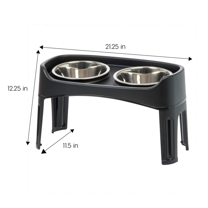 [Australia] - IRIS Pet Elevated Feeder with Stainless Steel Bowls Black Large without Storage 