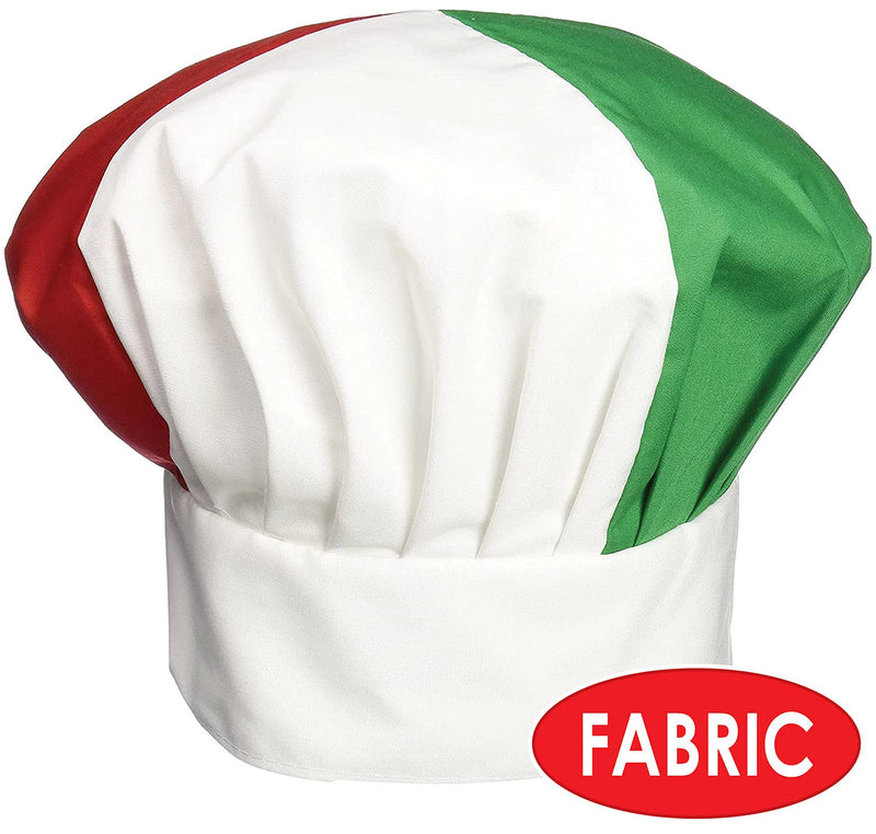 Beistle Red, White And Green Oversized Cotton Novelty Fabric Chef’s Hat With Velcro – Italian Party Photo Booth Props Supplies, One Size Red/White/Green - PawsPlanet Australia