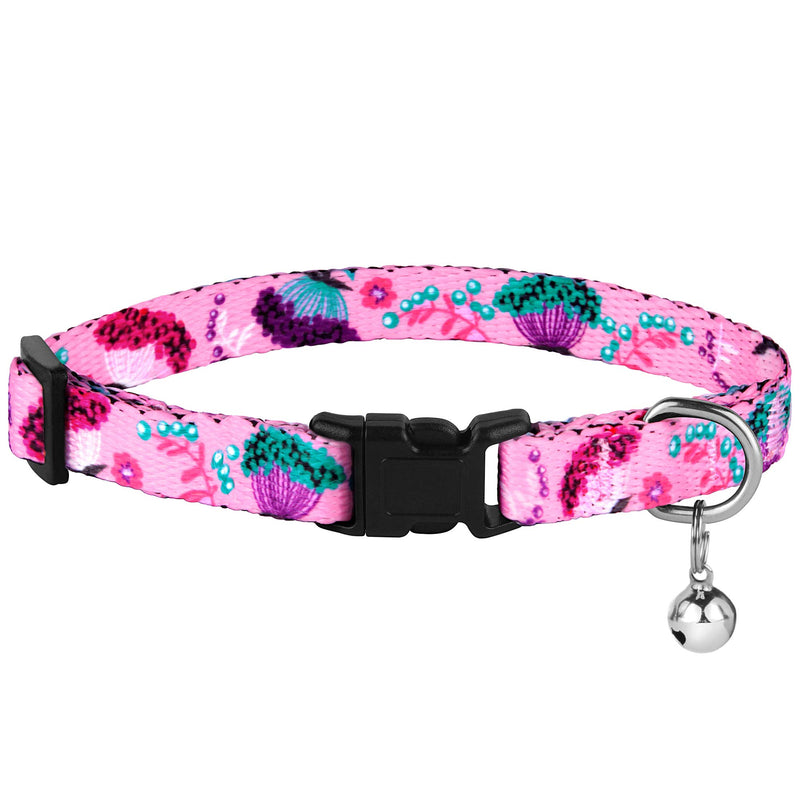 [Australia] - CollarDirect Cat Collar with Bell Floral Pattern 2 Pack Set Flower Adjustable Safety Breakaway Collars for Cats Kitten Pink + Aquamarine 