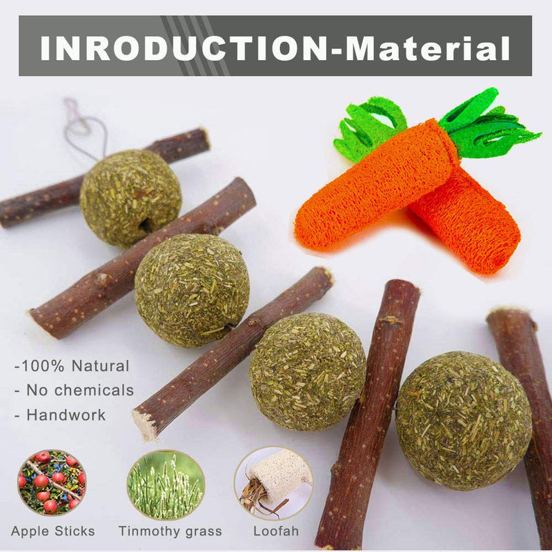 [Australia] - OVERTANG Rabbit Chew Toys, Improve Dental Health, No Glue, 100% Natural Materials by Handmade. Loofa Carrot Toys, Licorice Balls and Apple Sticks Toys. for Rabbits, Chinchillas, Guinea Pigs, Hamsters 