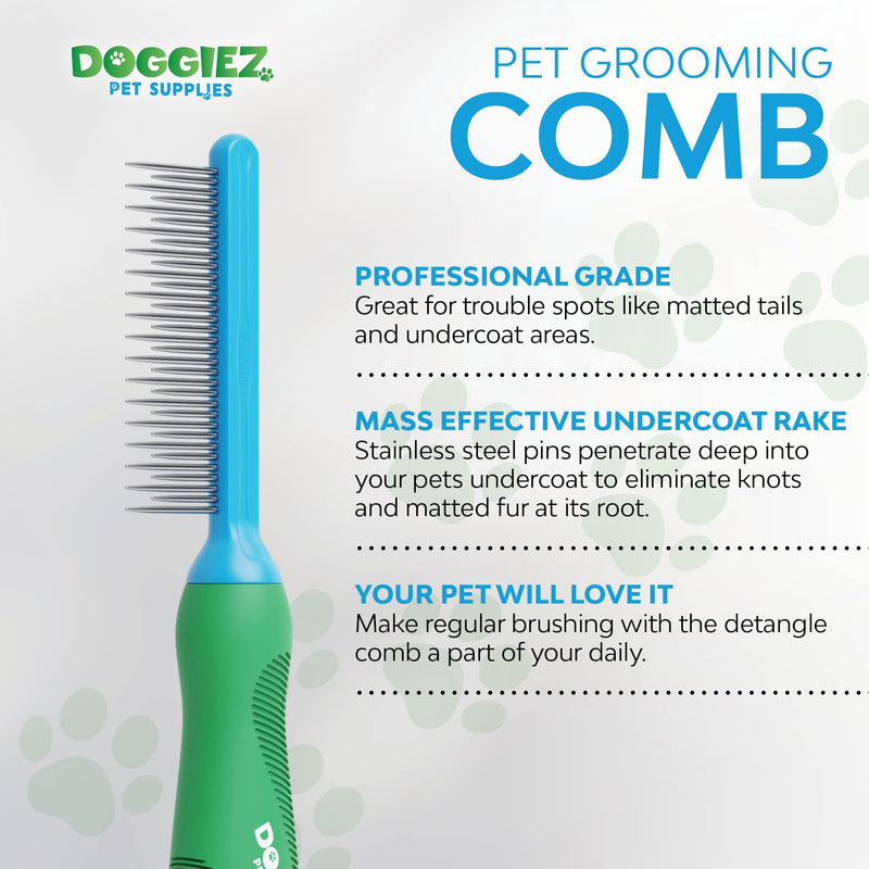 Doggiez Pet Supplies - Pet Detangling Comb - 2 in 1 Dog Comb and Cat Comb Design for Long Hair & Short Hair - Metal Comb For Dogs and Cat Grooming to Safely Brush & Remove Dead, Matted or Knotted Hair - PawsPlanet Australia