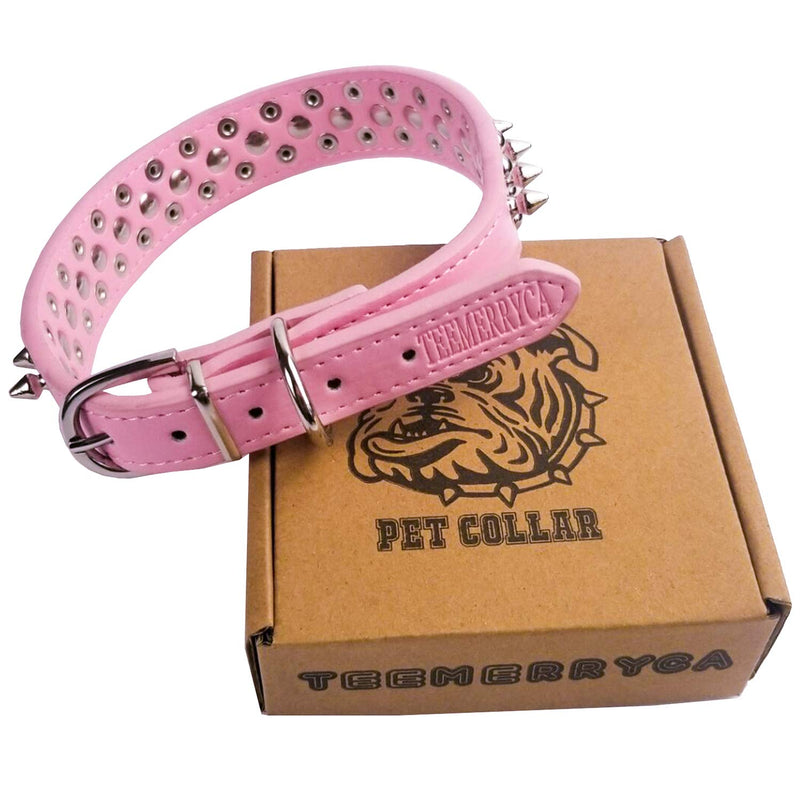 [Australia] - teemerryca Adjustable Leather Spiked Studded Dog Collars with a Squeak Ball Gift for Small Medium Large Pets Like Cats/Pit Bull/Bulldog/Pugs/Husky XL(17.7"-20.5" / 45cm-52cm) PINK 