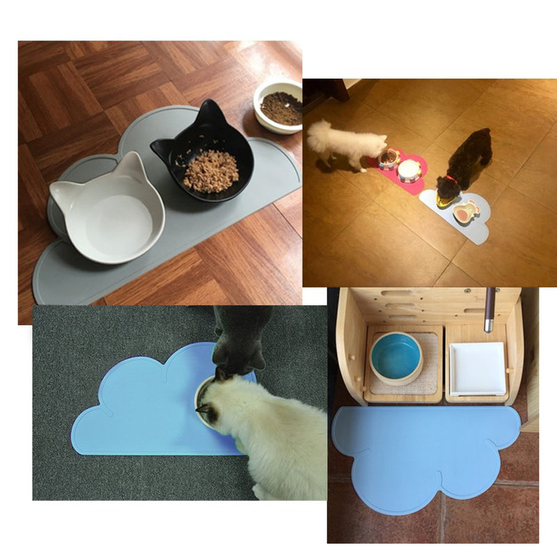 DesignSter Lucky Pet Food Tray - Top Grade Cloud Silicone Feeding Mat Pad Anti-Slip Waterproof Dog Cat Bowl Placemat Black - PawsPlanet Australia