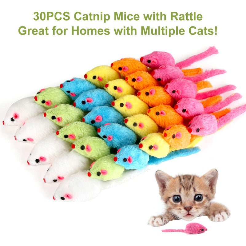 [Australia] - MeoHui 30PCS Catnip Toys for Cats, 5.5 Inches Faux Furry Catnip Mouse Toy with Rattle Noise, Rattling Fluffy Cat Toys Mice for Cat Kitten Exercise Interactive Play Fetch, 6 Colors Mixed Value Pack 
