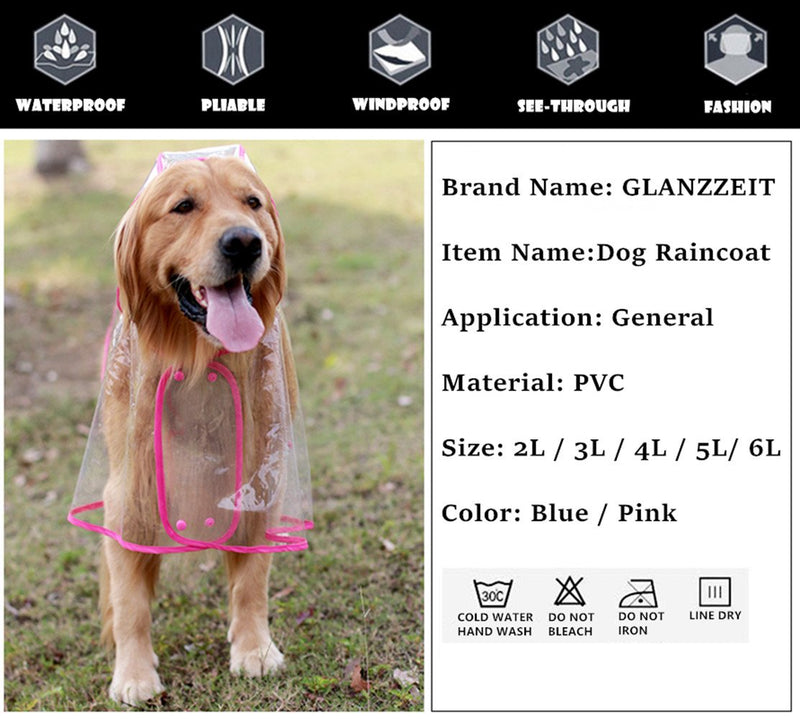 [Australia] - Glanzzeit Dog See-Through Raincoat Cool Rain Jackets Adjustable Poncho for Medium Large Dogs 2XL to 6XL Blue 