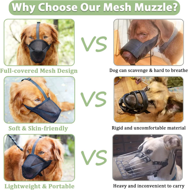 Dog Muzzle, Soft Adjustable Mesh Muzzles, Breathable Pet Mask Dog Training Muzzle for Small Medium Large Dogs (M, Black) M - PawsPlanet Australia