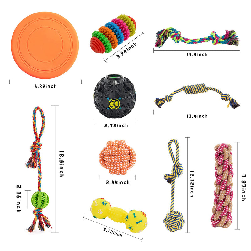 RLRICH 10 Packs Dog Chew Toys for Aggressive Chewers,Puppy Teething Toy,Dog Rope Toy Tug of War Dog Toy Bundle Chew Ball IQ Treat Ball Squeaky Rubber Bone Flying Discs Toy Set for Small to Medium Dog - PawsPlanet Australia