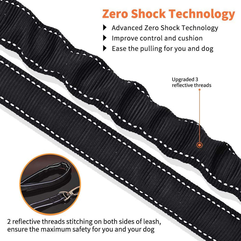 U-picks Bungee Dog Lead Anti Pull for Large Dogs 6 FT Integrated Seat Belt Buckle, Shock Absorb, Reflective Sewing, Double Handle Leash black - PawsPlanet Australia