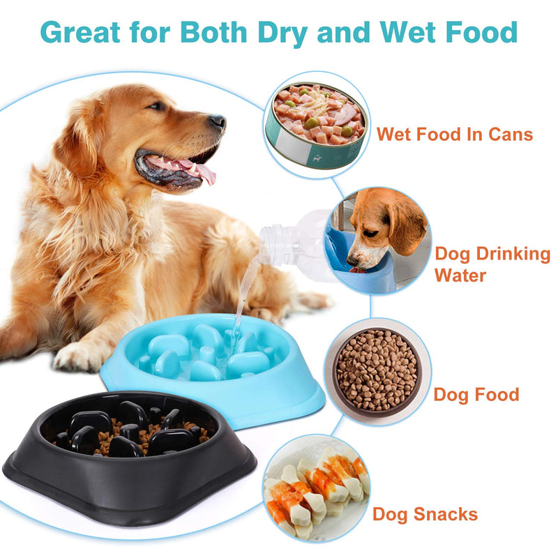 [Australia] - 2 Pack Plastic Dog Bowl Slow Eating Fun Feeder No Chocking Anti-gulp Slower Bowl Stop Bloat for Dogs Reduce Slip Puzzle Bowl for Small Puppy Medium Dogs Eco-Friendly Non-toxic Maze Bowl for Fast Eater C-blue+black 