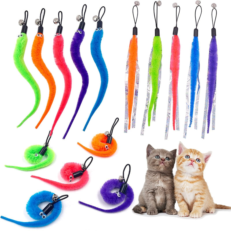 TIENAILING Cat Wand Refill Cat Toy Worm Refills, 15 Pieces Cat Feather Toys Replacement, Worm Teaser Refill Attachments for Cat Wand - PawsPlanet Australia