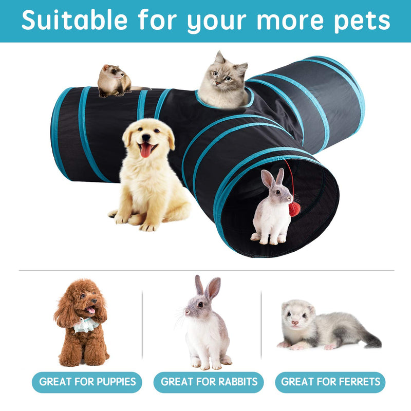 WESTERN HOME WH Cat Tunnels for Indoor cat, Pet Cat Tunnel Tube Cat Toys Collapsible, Cat Play Tent Interactive Toy Maze Cat House Bed with Balls for Cat Puppy Kitten Rabbit Black+Blue - PawsPlanet Australia