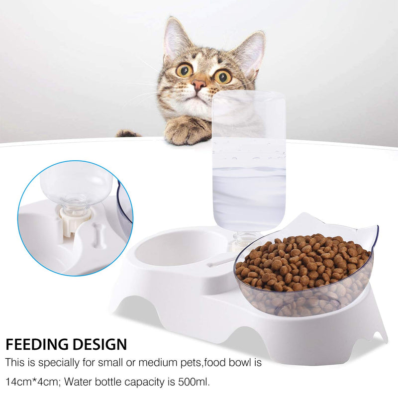 PETCUTE Raised Cat Bowl Elevated Cat Dog Food Bowl Plastic Pet Water Fountain with Stand 15°Tilted Platform and Bottle No Spill for Cats And Small Dogs Water bottle bowl - PawsPlanet Australia