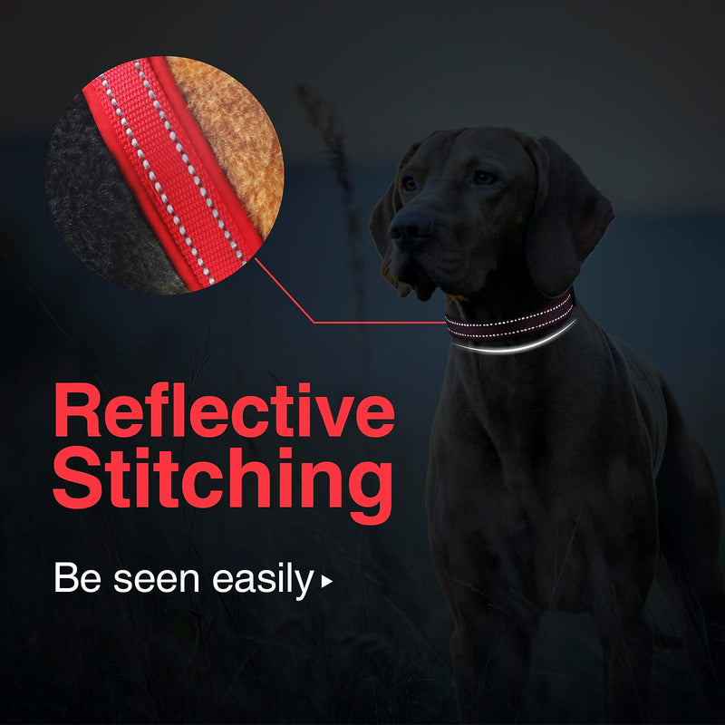 Reflective Dog Collar for Small Medium Large Dogs Durable Soft Dog Collar Padded Nylon Neoprene Adjustable Comfy Basic Dog Collar - Red - L L (43-49 cm,2.5cm) - PawsPlanet Australia