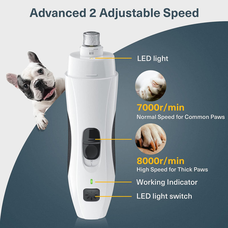 PcEoTllar Claw Grinder for Dogs with Light, 2 Speed Nail File Dog Claws Electric Quiet Rechargeable Paw Care Nail Clippers for Small Medium Dogs & Cats - PawsPlanet Australia