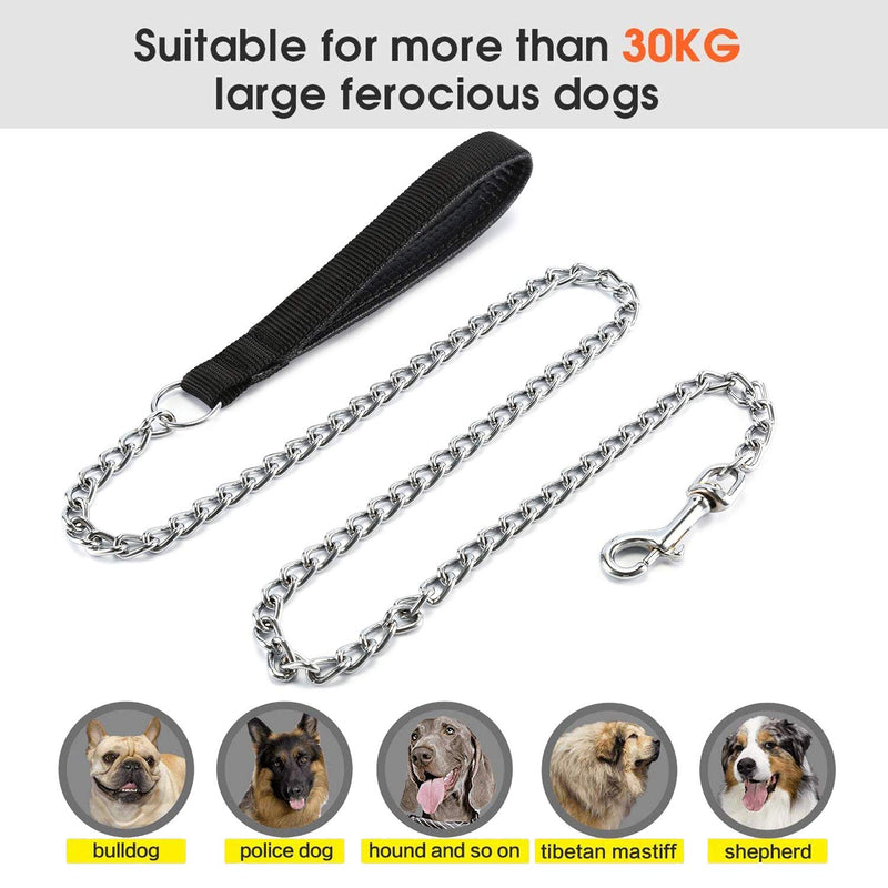 Dog Chain Lead Heavy Duty Chew Proof Metal Basic Pet Leash with Padded Handle (L 0.4 cm Width, Black) 120*0.4 cm - PawsPlanet Australia