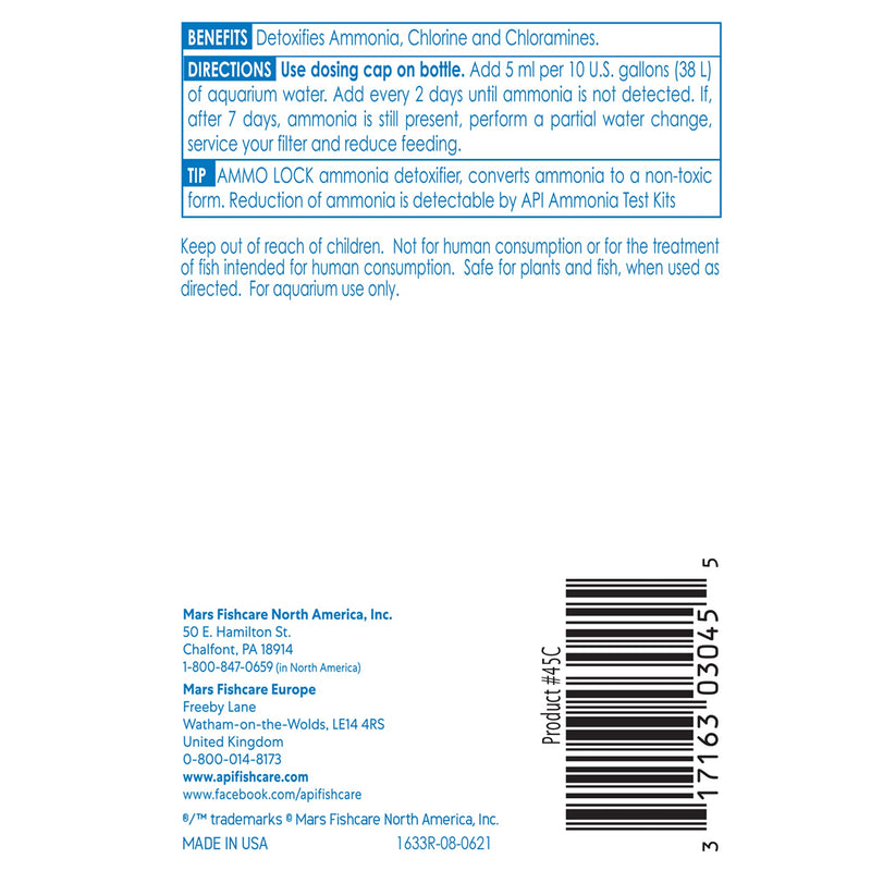 API AMMO-LOCK Freshwater and Saltwater Aquarium Ammonia Detoxifier 118 ml Bottle 118 ml (Pack of 1) Single - PawsPlanet Australia