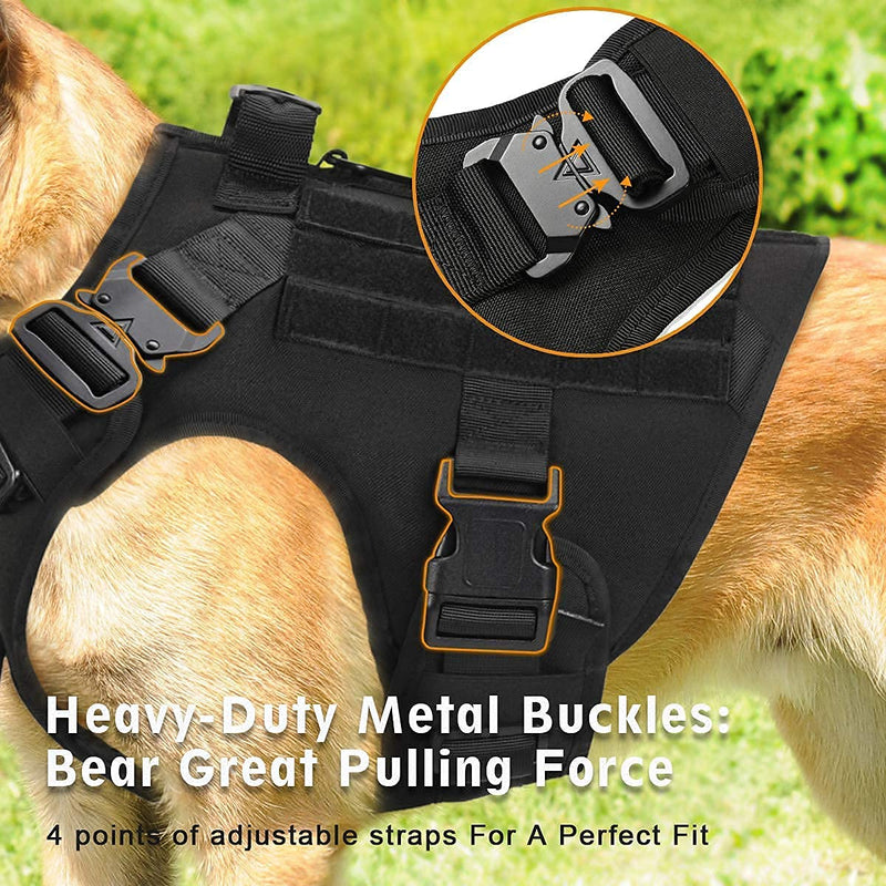 PETODAY Tactical Dog Harness for Medium Large Dogs,Working Dog Training Molle Vest,with 2X Metal Buckle,Military Dog Harness with Handle,Hook and Loop Panel for Dog Patch (Black, (Chest 28"-35"), M) Black - PawsPlanet Australia