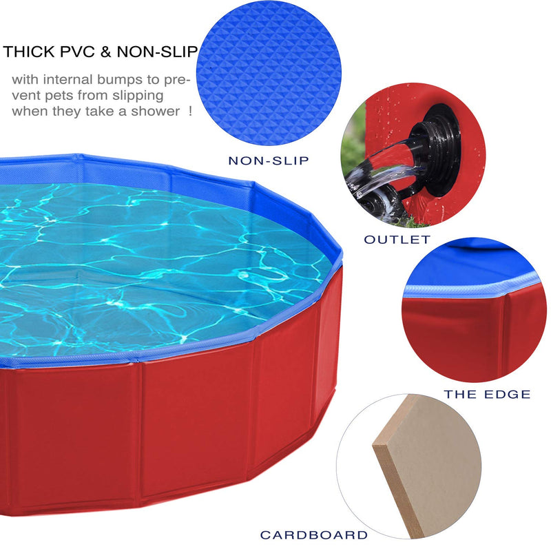 Pidsen Foldable Pet Swimming Pool Portable Dog Pool Kids Pets Dogs Cats Outdoor Bathing Tub Bathtub Water Pond Pool & Kiddie Pools (80 x 20cm) 31.5’’.D*7.87’’.H Red - PawsPlanet Australia