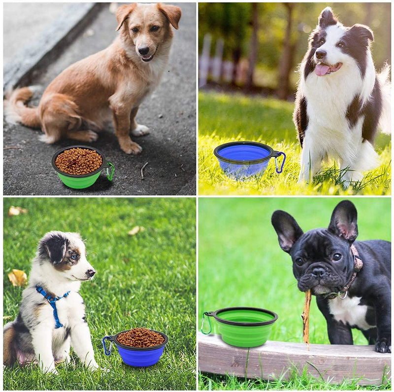 SLSON Collapsible Dog Bowl, 2 Pack Portable Feeder for Dog Pet Food Water Bowl for Dog Cat Expandable Pet Feeding Bowl with Hook for Traveling Camping and Home Use (Blue+Green) Blue+Green - PawsPlanet Australia