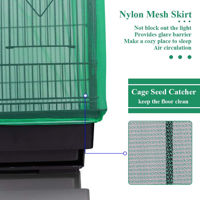 ASOCEA Extra Large Bird Cage Seed Catcher Seeds Guard Skirt Birdcage Nylon Mesh Netting Parrot Parakeet Lovebirds Round Square Cage - Green (Not Include Birdcage) - PawsPlanet Australia