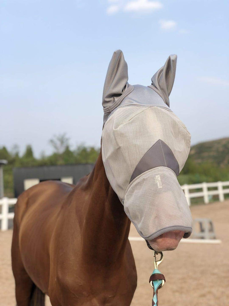 TGW RIDING Horse Long Nose Horse Mask with Ears Comfort Fit Horse Mask L Gray - PawsPlanet Australia