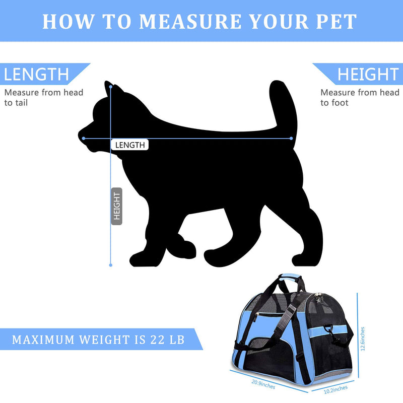 [Australia] - PPOGOO Large Pet Travel Carriers 20.9x10.2x12.6 22lb(10KG) Soft Sided Portable Bags Dogs Cats Airline Approved Dog Carrier,Upgraded Version Blue-C 