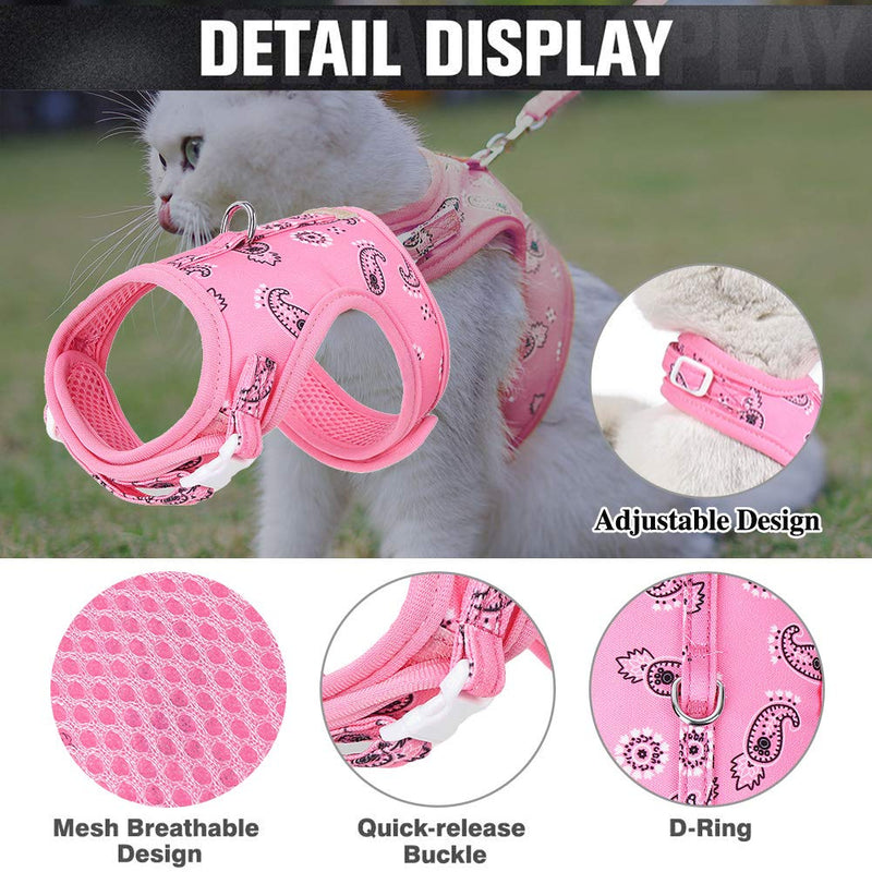 Cat Harness and Lead Set Escape Proof, Adjustable Soft Leash, Medium Large Cat, Safety Cat Walking Jacket, Best for Cat Kitten Training Walking - Pink, M - PawsPlanet Australia