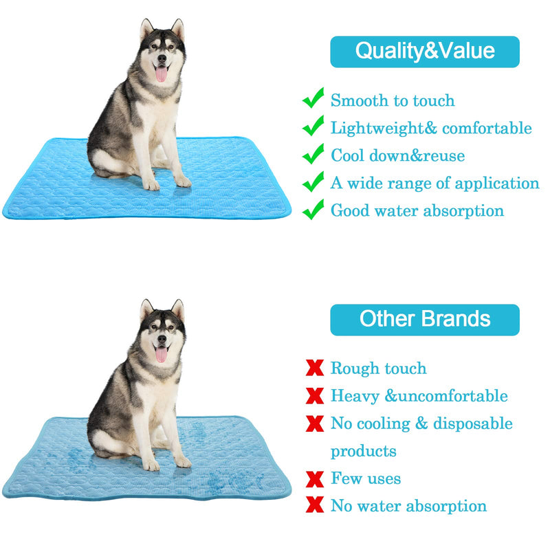 Tatuo Pet Cooling Mat Summer Ice Silk Pet Pad Dog Cooling Mat Pet Cooling Blanket Sleeping Pad for Dog Cats Pets Outdoor and Indoor Use (Medium) Medium Blue - PawsPlanet Australia