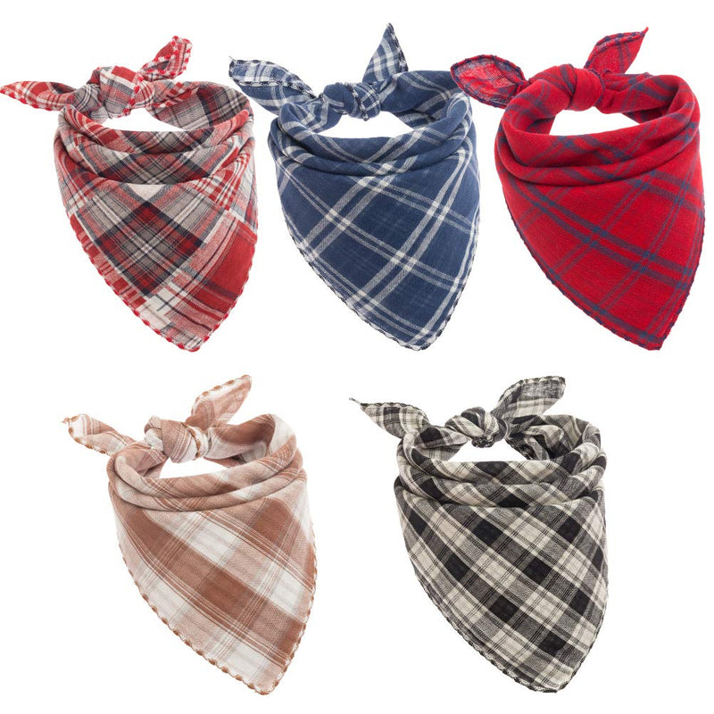 [Australia] - BINGPET Dog Bandana Classic Plaid 5 Pack Reversible & Washable Square Dog Kerchief Pet Triangle Scarf for Dogs 