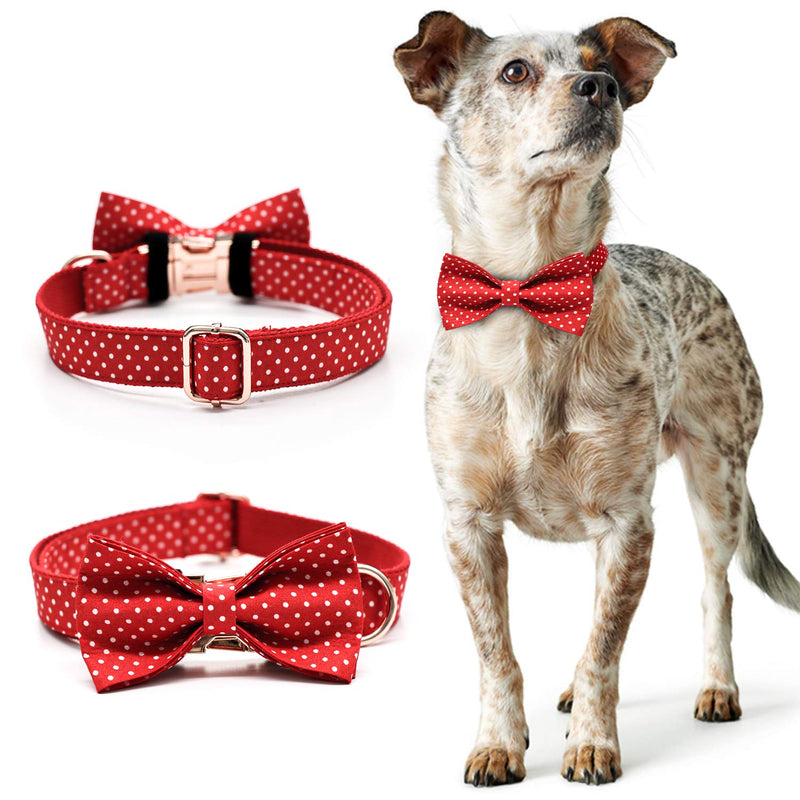 Update 2021 New Personalized Red Polka Dot Dog Collar with Bowtie, Adjustable Comfortable Dog Collar with Metal Buckle for Small Medium Large Dogs Cats Red L - PawsPlanet Australia