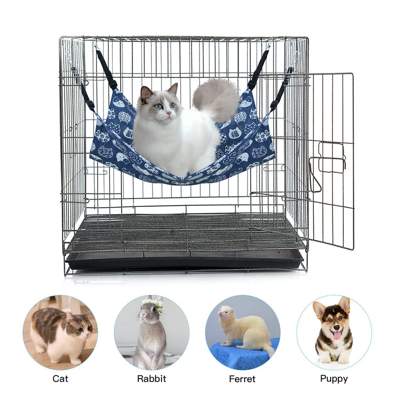 FOUFLY 2Pcs Cat Hammock, Double-Sided Printing Adjustable Strap Cat Hanging Hammock Pet Cage Hammock for Cats/Kitten/Puppy/Small Dogs/Rabbits/Other Small Animals-Blue Blue(2Pcs) - PawsPlanet Australia